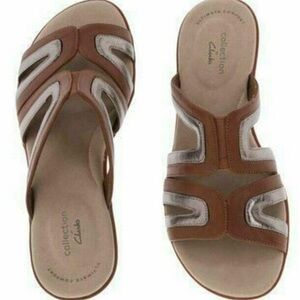 Clarks Tan and Silver Women's Ada Lilah Slide Size 8.5